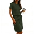 thumbnail image 3 of ShomPort Womens Summer Casual Dresses Midi Dress Short Sleeve Drawstring Knee Length T Shirt Dress with Split and Pocket, 3 of 6