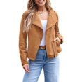 thumbnail image 2 of Women Faux Leather Jackets Suede Fall Fashion Outfits Winter Clothes Open Front Cropped Coat Outwear Brown M, 2 of 8