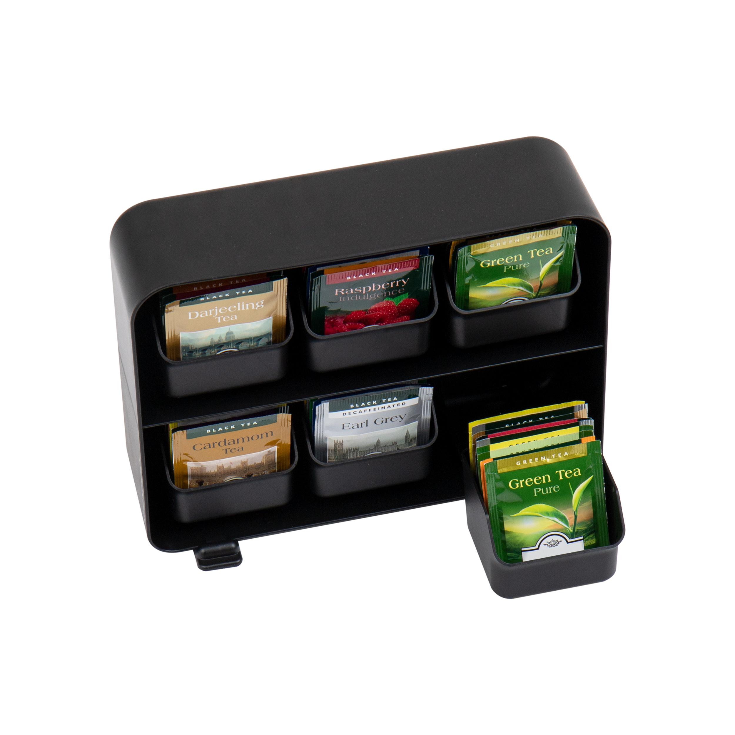 Mind Reader Tea Bag Organizer, Tea Station Organizer, Plastic, 10.25"L x 3.25"W x 7.75"H, Black