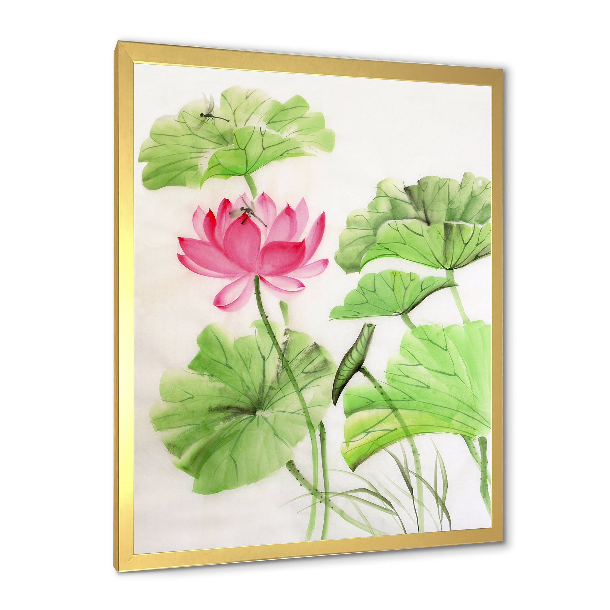 Designart 'Dragonfly and Lotus' Traditional Framed Art Print