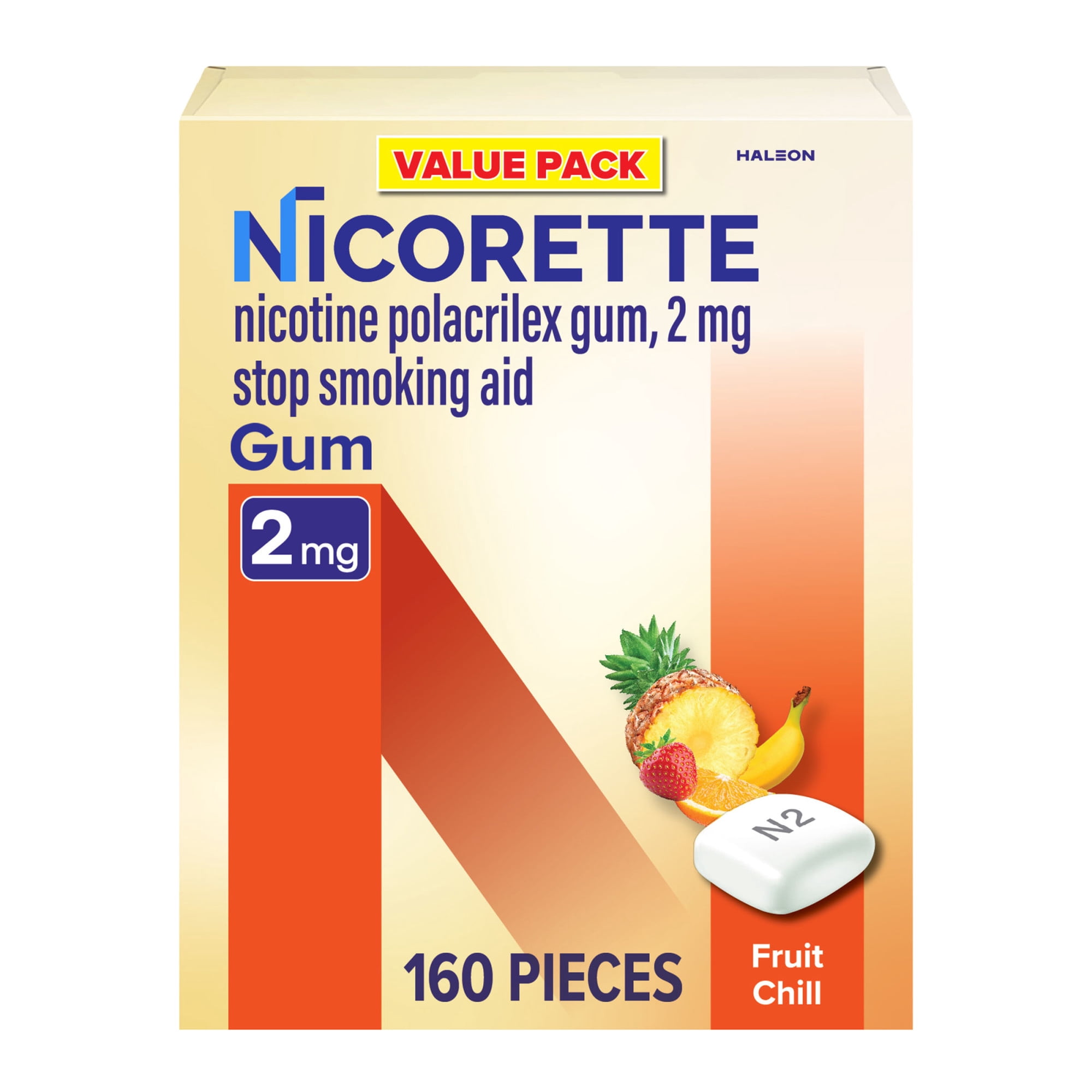 Nicorette Nicotine Gum, Stop Smoking Aids, 2 mg, Fruit Chill, 160 Count