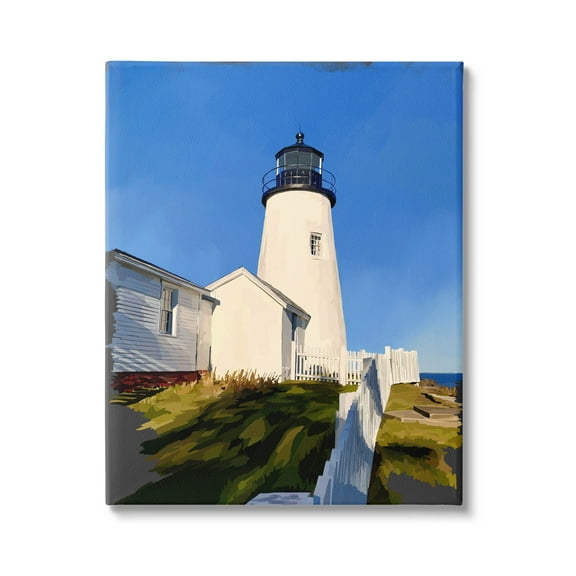 Stupell Industries Coastal Lighthouse Clear Blue Sky Graphic Art Gallery Wrapped Canvas Print Wall Art, Design by Emily Kalina