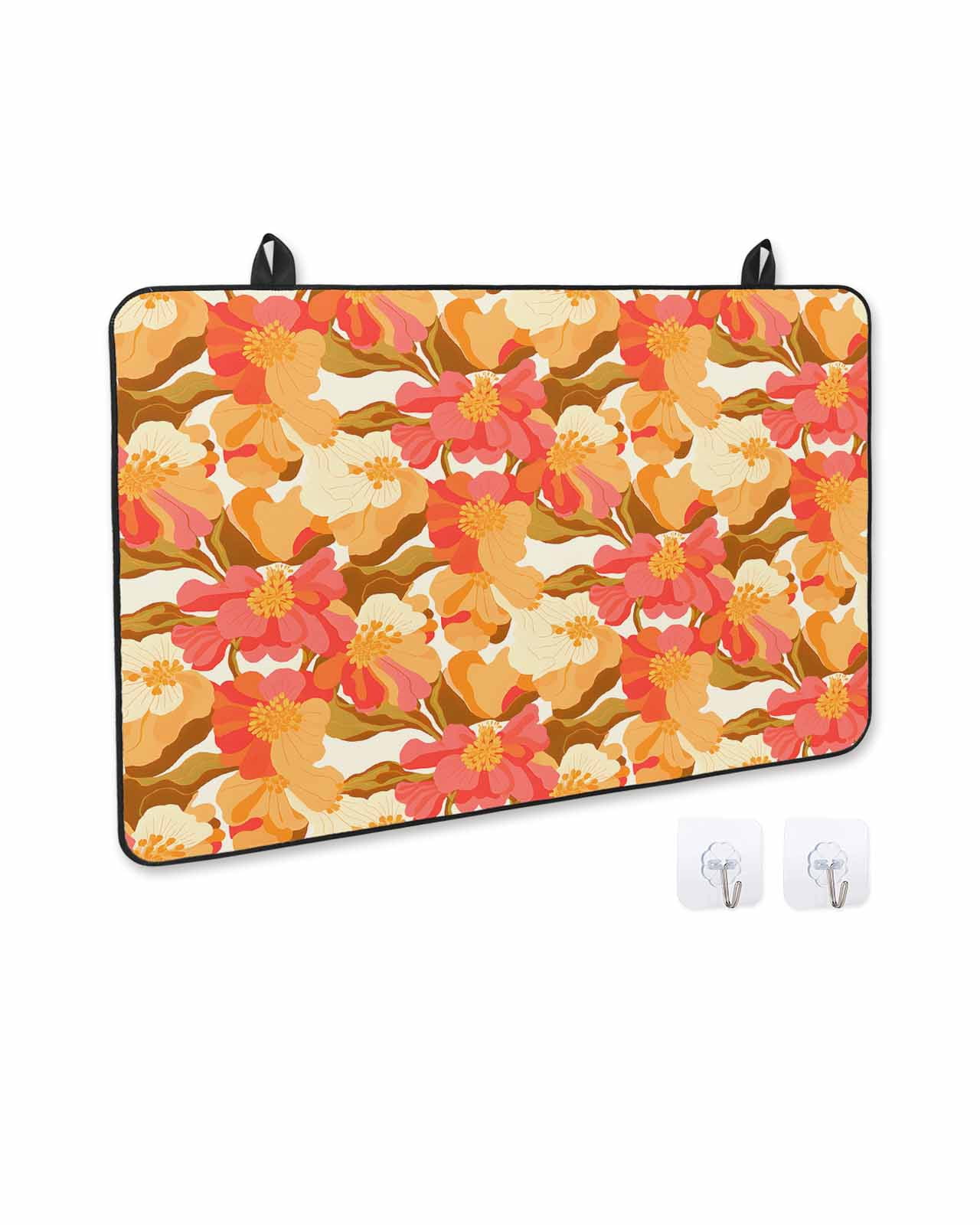 nqOlkjepod Large Induction Cooktop Protector Mat 24"x21", Yellow Flowers Stove Top Covers for Electric Stove, Orange Botanical Floral Country Retro Stove Burner Cover Mats, Glass Top Stove Cover