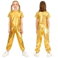 thumbnail image 4 of vastwit Kids Metallic Disco Jazz Hip Hop Dance Outfit Short Sleeve Tops with Jogger Pants Dancewear Gold 160, 4 of 7