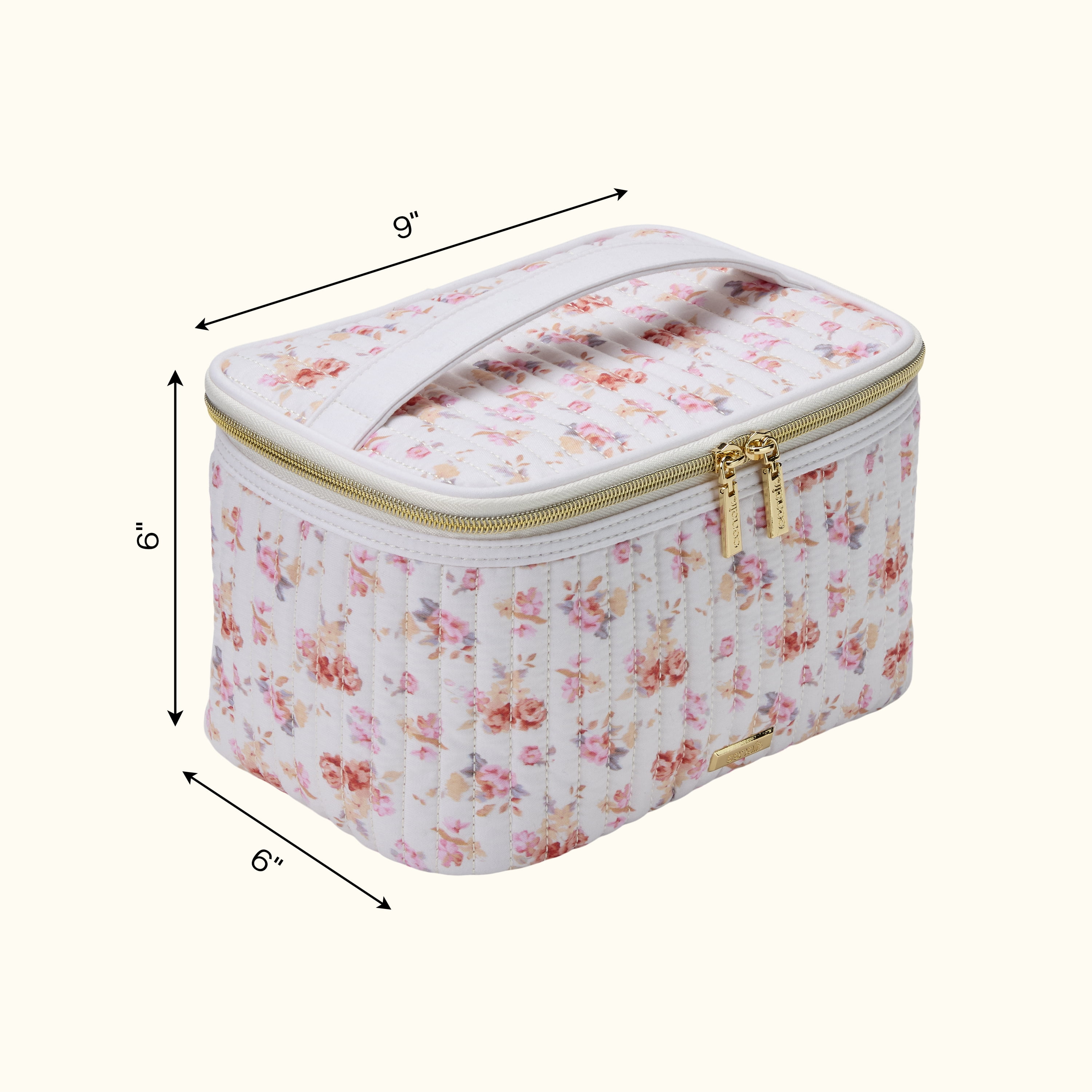 Conair Floral Quilted Train Case, Travel Makeup Bag with Interior Organization, 1 Count