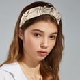 thumbnail image 2 of Diadema de moda Unique Bargains Cuero PU Plisada Antideslizante Beige Blanco, 2 of 7