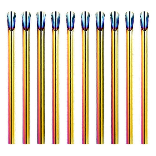 10pcs Stainless Steel Straws: Reusable Smoothie Straws With Spoon Metal Stirring Stick For Coffee Milk Tea Ice Cream Home Party