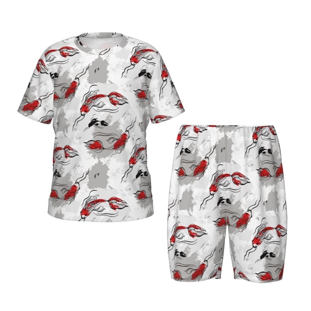 Balery Koi Fish Conjunto de Pijama Infantil de Manga Corta con Estampado – Ropa de Dormir de Algodón Suave-Large
