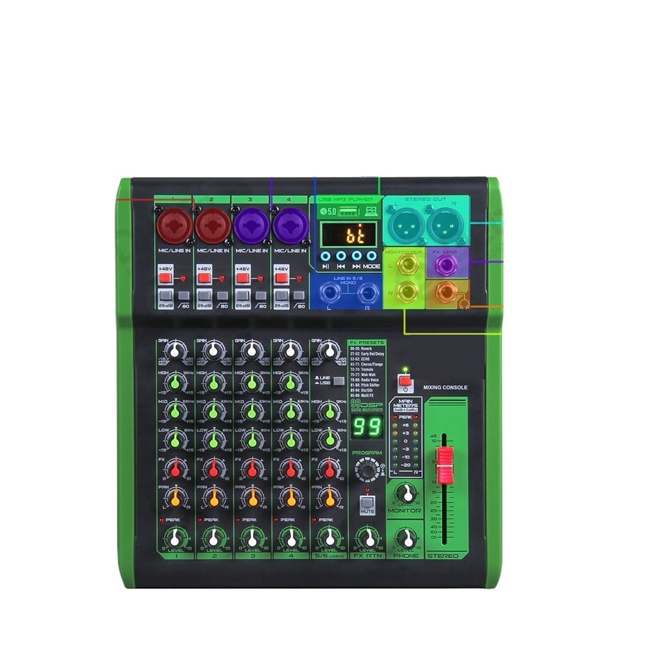 2Pcs DJ Mixer Mixer 99DSP Effect Multi-Band Equalization Adjustment 48V Bluetooth Connection
