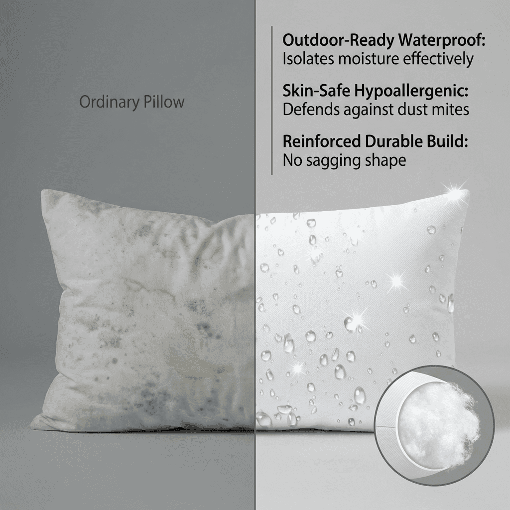 Waterproof 12x20 Outdoor Pillow Inserts 4 Pack, Rectangular All-Weather Bulk Cushion Set