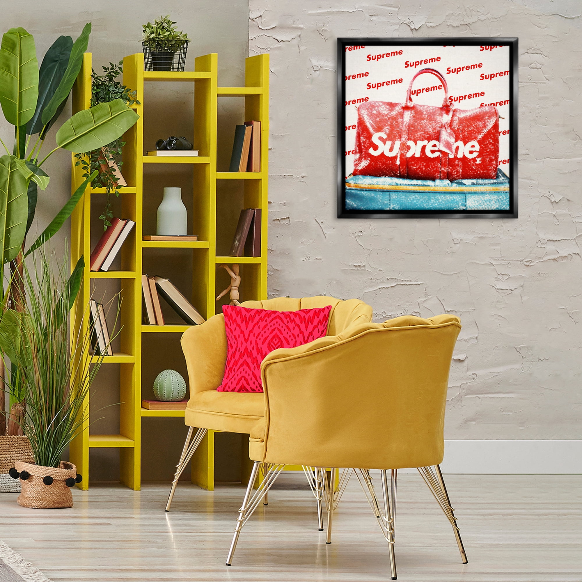 Stupell Industries Bold Red Weekender Bag Fashion Painting Black Floater Framed Canvas Art Print Wall Art, 25 x 25
