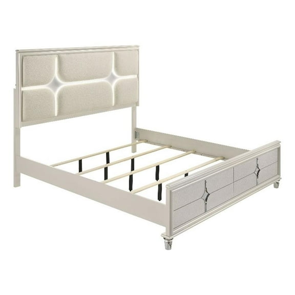 Olivia Eastern King Panel Bed LED Headboard Pearl White