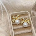thumbnail image 4 of DESIGNICE Pearl Bow Earrings for Women Elegant Rhinestone Dangle Holiday Jewelry Christmas Party Drop Earrings Pearl Drop Earrings for Women, 4 of 7