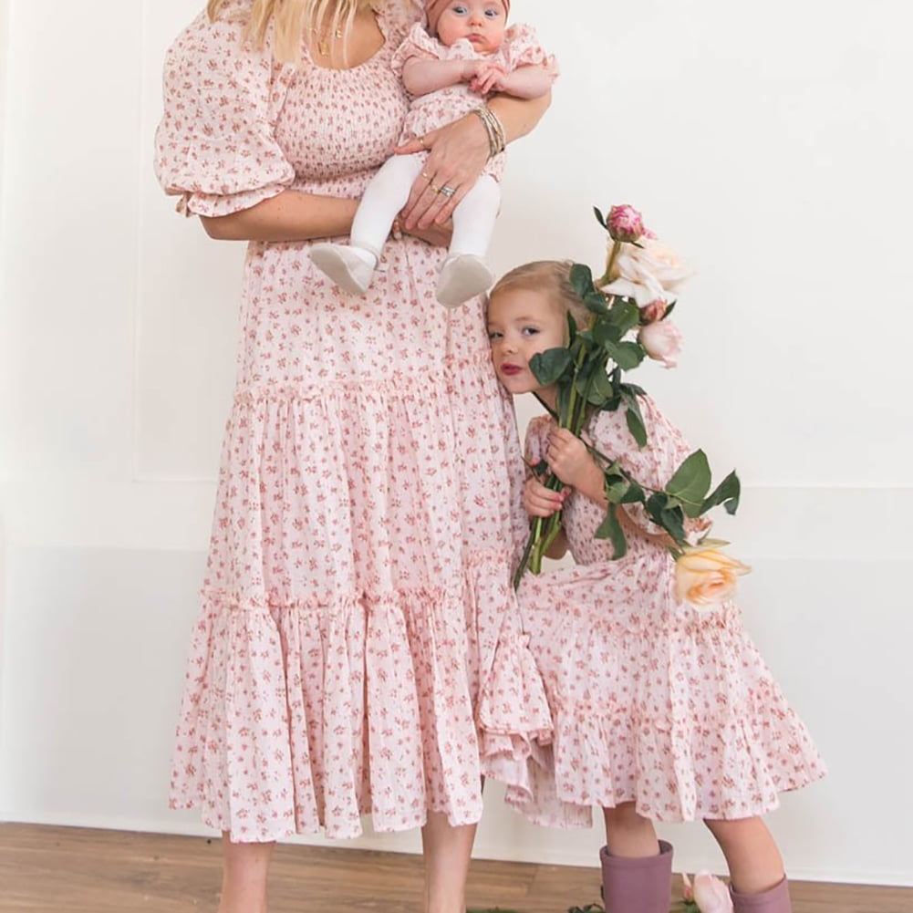 mommy and me formal dresses White Tea-length Maxi Beach Mommy and Me Matching Formal Dress MGD032 main image 0