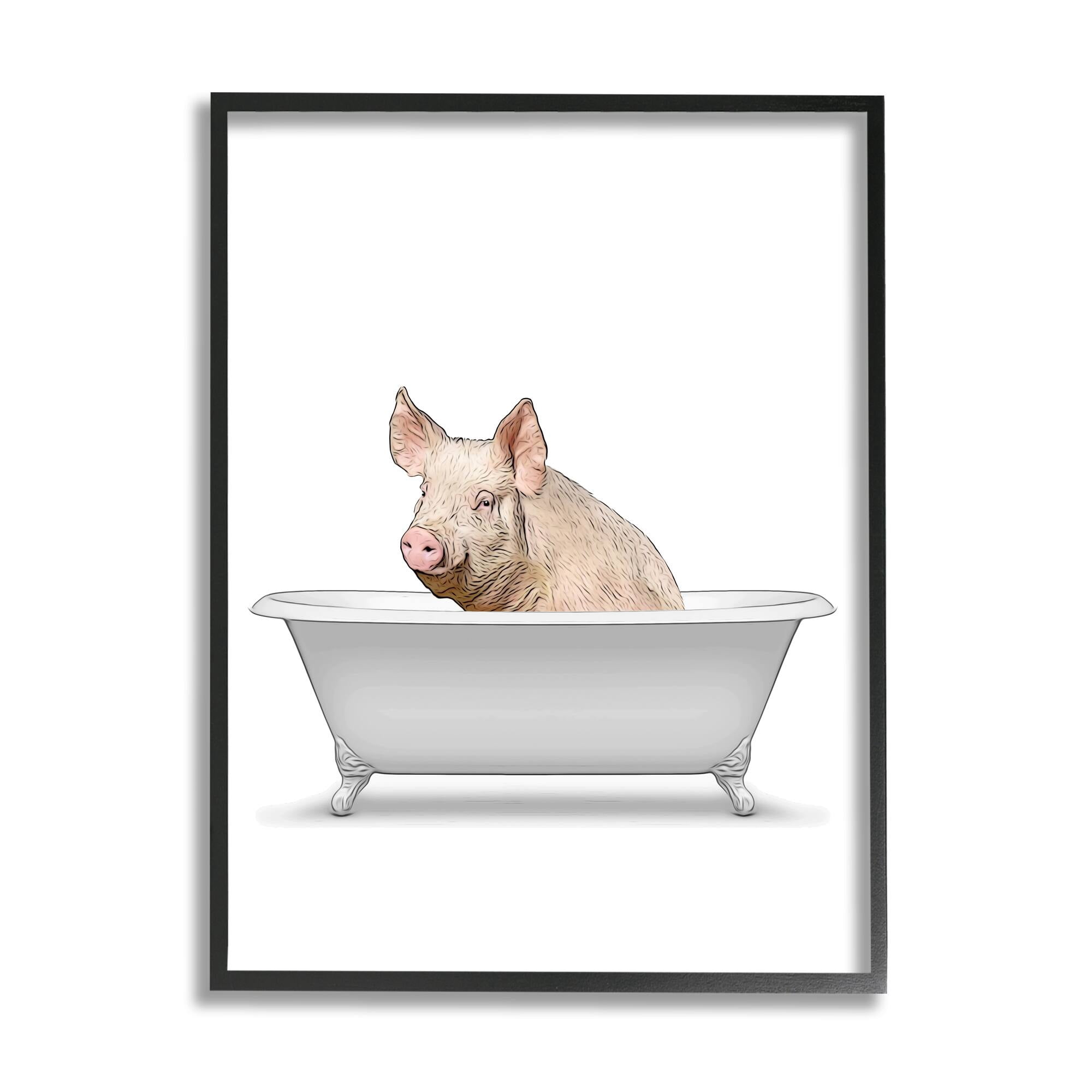 Stupell Industries Farm Pig Bath Tub Bathroom Animals & Insects Painting White Framed Art Print Wall Art