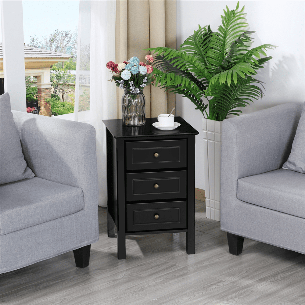 Yaheetech 3 Drawer Nightstand for Living Room, Black