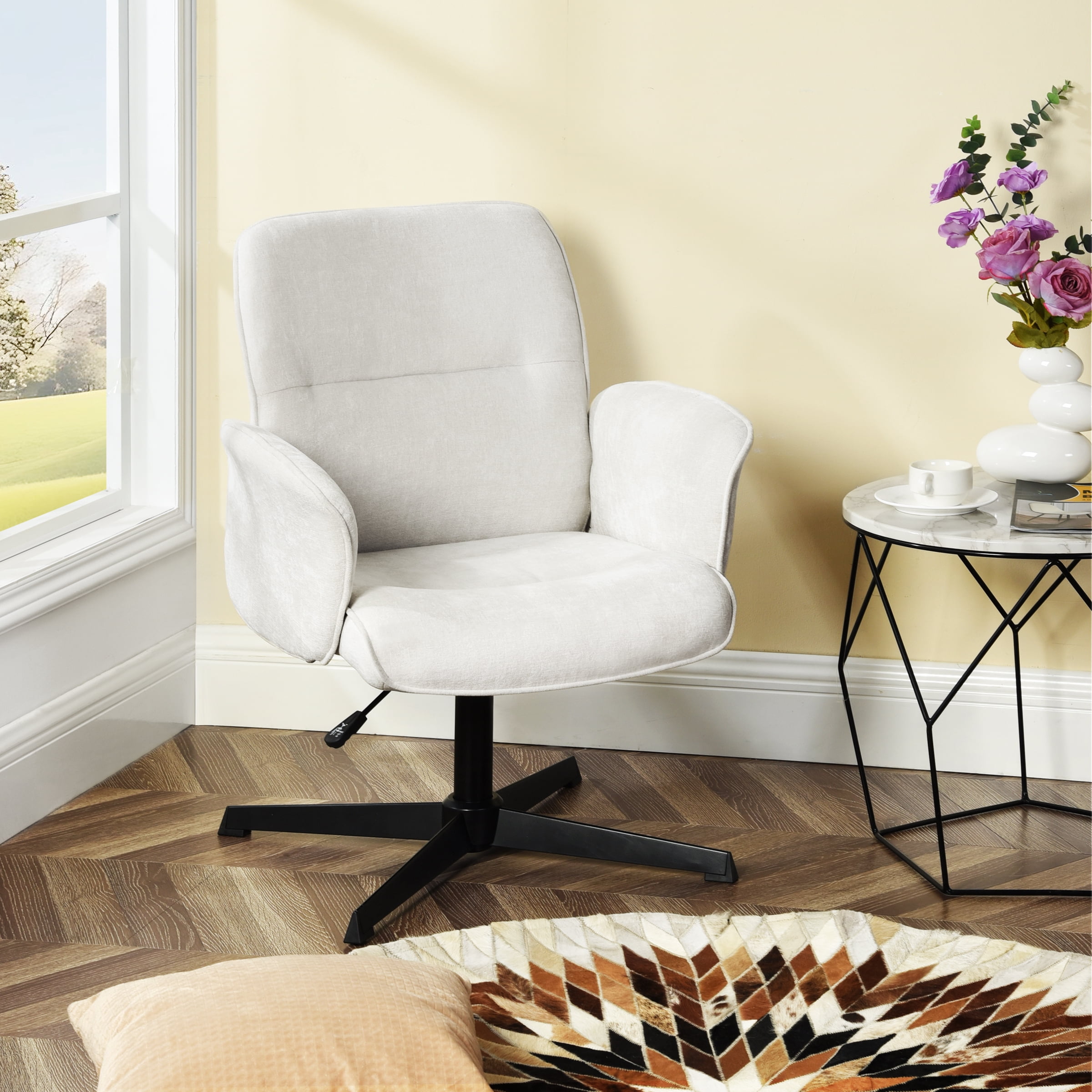 Homy Casa Swivel Reception Guest Chair, Adjustable Height Armchair for Conference Waiting Room Beige