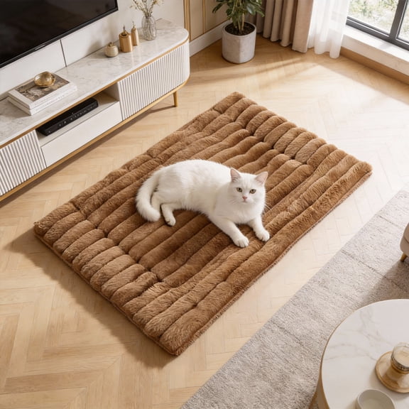 Dog Bed Mat Jumbo Plush Pet Bed for Giant Dogs, Oversized Soft Crate Mat with Non Slip Bottom, Machine Washable Kennel Sleeping Pad for Jumbo Breeds,Coffee