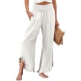 thumbnail image 2 of Endives Women's Linen Pant High Waist Elastic Casual Loose Long Pants SpringTrendy White, 2 of 7