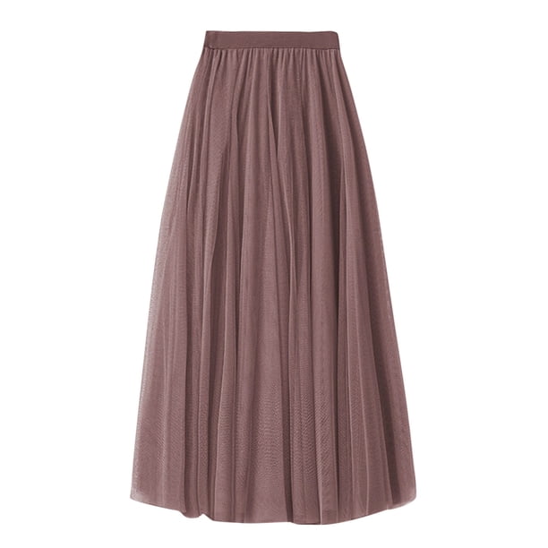 Gibobby faldas para mujer Falda de longitud media para mujer, falda de tul de cintura alta para fiesta de baile, traje de fiesta, medias faldas(Café, 80)