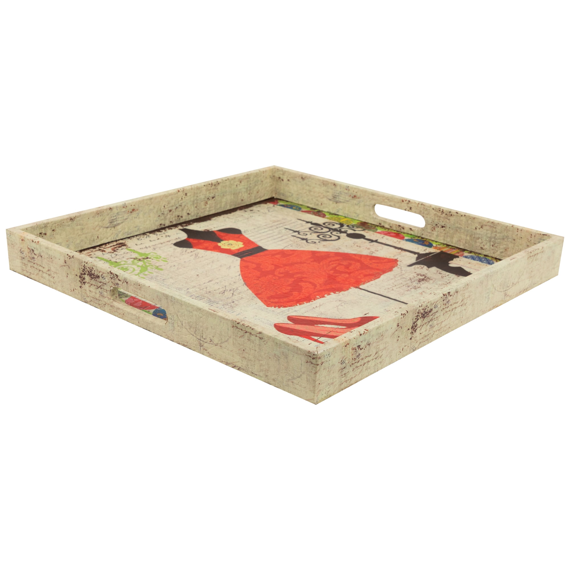 Northlight Set of 3 Vintage-Style Fashion and Dresses Square Wooden Serving Trays - White/Brown