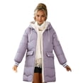 thumbnail image 6 of Winter Down Coat Thickened Padded Plush Hood Big Pockets Mid Length Windproof Long Sleeves Heat Retention Warm Daily Outwear Cotton Jacket, 6 of 8