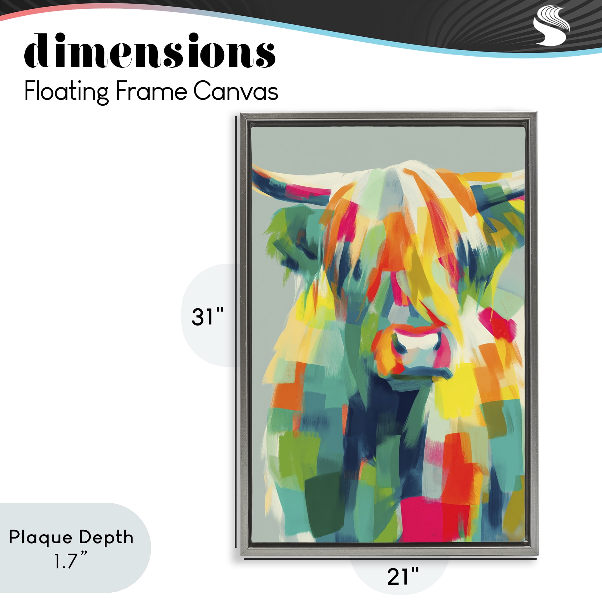 Stupell Industries Highland Cow Abstract Patchwork Gray Framed Floater Canvas Wall Art, design by Chromatic Storm Studio