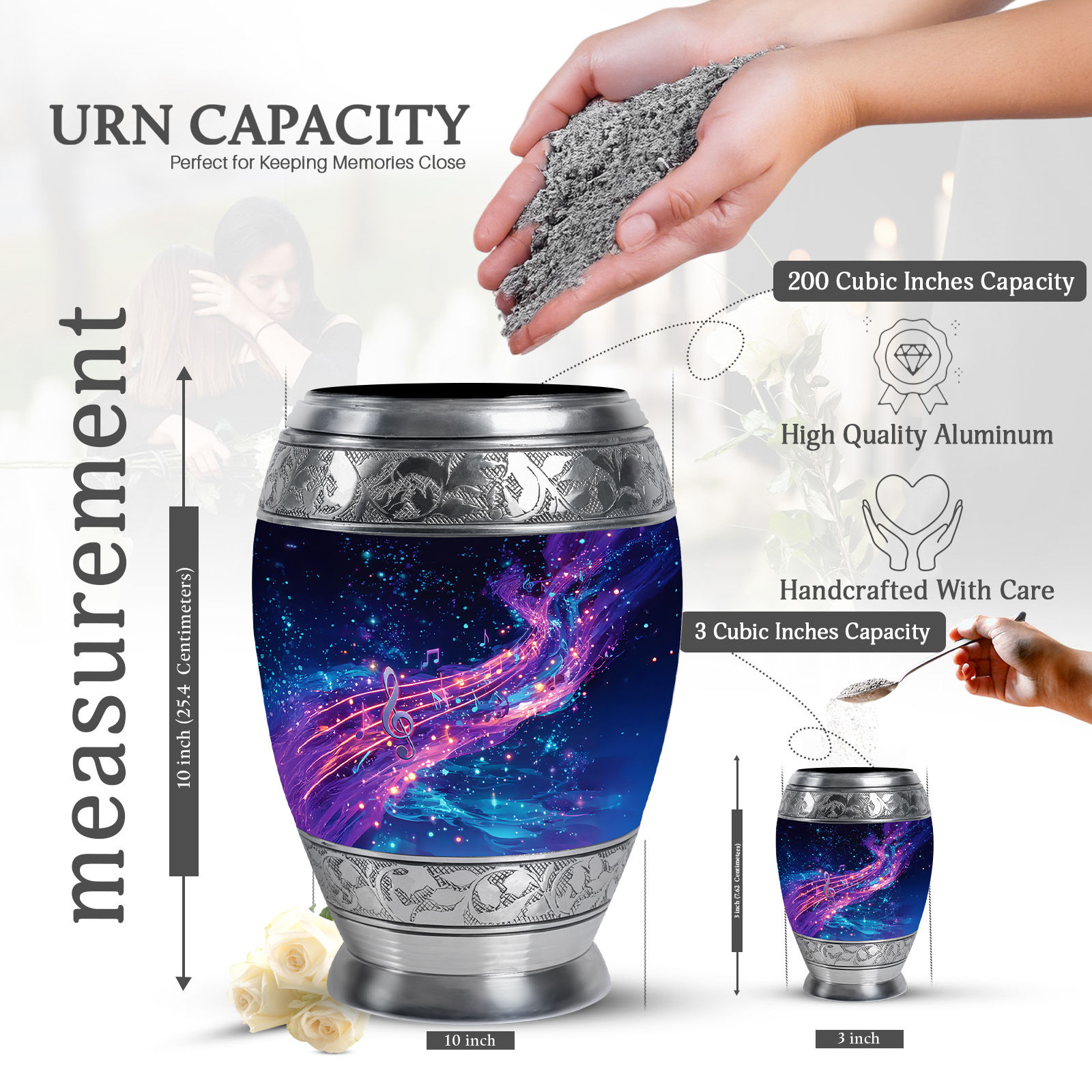KARYLIZ Musical Night Sky Urns for Human Ashes Adult Man - Purple Cremation Urn for Women - Ash Keepsakes Funeral for Ashes Adult Male & Female - Musical Notes Decorative Ash Holders (Size - 3inch)
