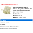 thumbnail image 2 of Front Left Driver Side Door Lock Actuator - Compatible with 2002 - 2006 Honda CR-V (Built in Great Britian) 2003 2004 2005, 2 of 2