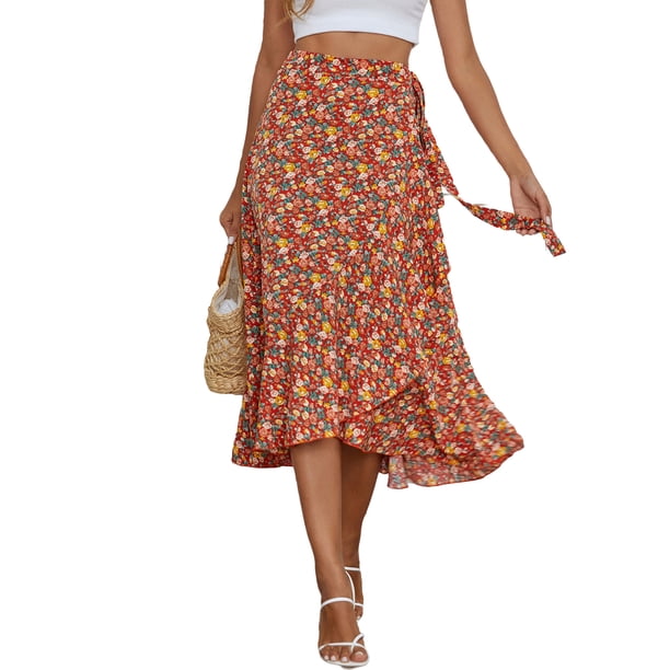 Txlixc Falda Midi femenina de cintura alta Txlixc moda