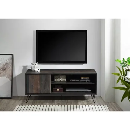 43 Inch TV Stand for TVs up to 50 Inches, Wooden Storage Cabinet for Living Room, Entryway, Angled Metal Legs, Rustic Gray