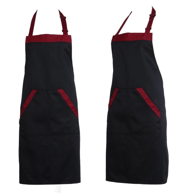 Delantal de cocina con cuello halter y bolsillos de remolque, delantal de cocina unisex, ropa de camarero (negro)