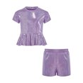 thumbnail image 3 of Doomiva Kids Shiny Jazz Disco Outfit Hip Hop Dance Peplum Top with Shorts Set for Hip-hop Cheerleading Purple 13-14, 3 of 5