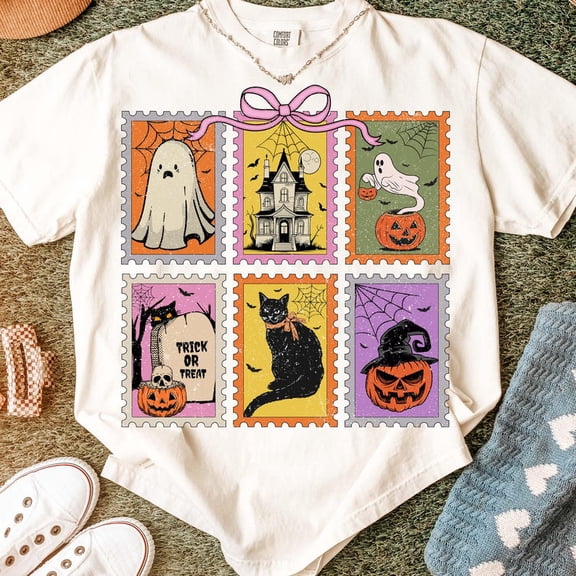 Retro Halloween Ghost Shirt, Spooky Mama Fall Tee, Girly Pumpkin Cat Shirt, Cute Spooky Season Shirt, Vintage Halloween Shirt