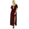 thumbnail image 5 of Bimba Women Long Maroon Dress Half Lined Kaftan & Beaded Neck Maxi With Side Slit, 5 of 5