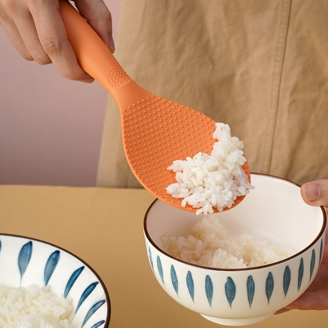 Non-Stick Rice Spoon Plastic Standing Tabletop Spoon Ergonomic White or Orange 7.5x3.7x21.3cm Convenient Storage & Hanging Hook 1PC