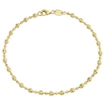 10K Yellow Gold Texture Moon Cut / Candy Bead 3mm Fancy Italian Bracelet 7.50"