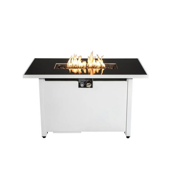 E-Western 43-Inch Rectangular Metal Fire Pit Table for Outdoor Patio Heating Steel Durable Weatherproof with Hidden Propane Tank and Adjustable Flame