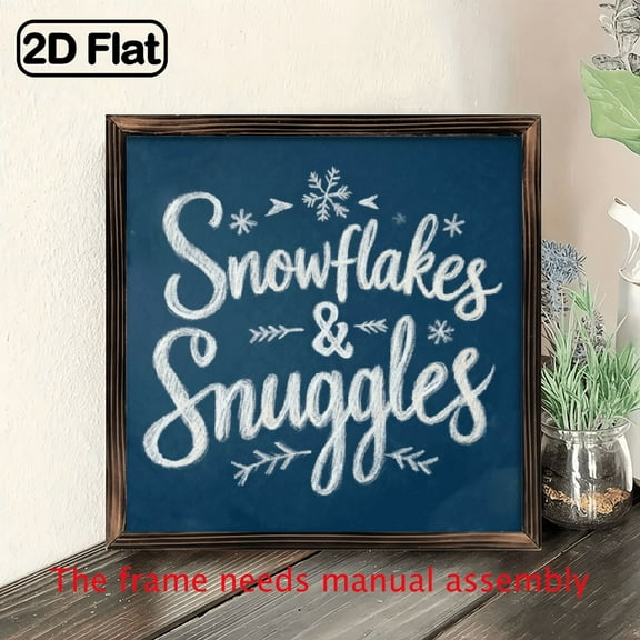 Snowflakes Snuggles Rustic Wooden Wall Sign - 8x8 Inch Farmhouse Decor for Bedroom, Kitchen, Bathroom Cozy Home Accent Perfect Christmas Gift, Winter Home Decor