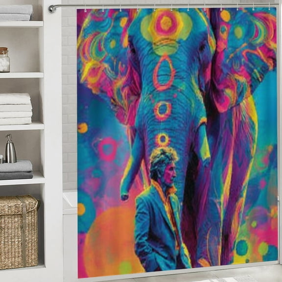RKSupls Happy New Year Shower Curtain, Vibrant Elephant Shower Curtain with Hooks for Home Bathtub Bathroom  Decor Washable Curtains, 72x72 in