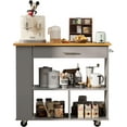thumbnail image 3 of Sobaniilo Kitchen Island on Wheels with Large Work Countertop, Storage Island & Cart with 3-Tier Spice Rack, 3 Open Shelves and 1 Drawer, Grey, 3 of 7