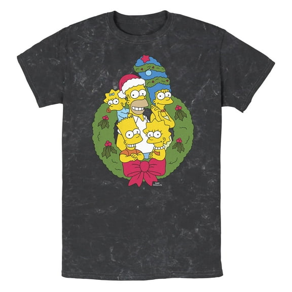 Men's The Simpsons Christmas Wreath Family Graphic T-Shirt