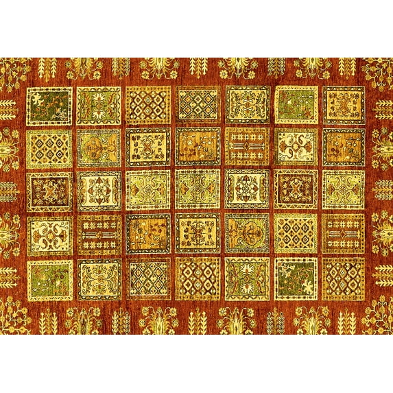 Ahgly Company Machine Washable Indoor Rectangle Abstract Yellow Modern Area Rugs, 4' x 6'