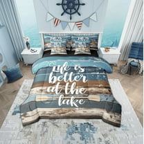 Erosebridal Rustic Lake House Bedding Twin Size, Life is Better at the Lake Print Comforter Sets with Sheets, Vintage Old Barn Door Duvet Set, Lodge Cabin Decor, Reversible 7-Piece