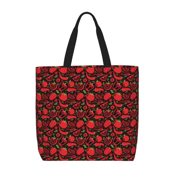 Honeii Tomatoes And Chili Print Tote Bag, Reusable Grocery Shopping Bag,Shoulder Bag with Inner Pocket