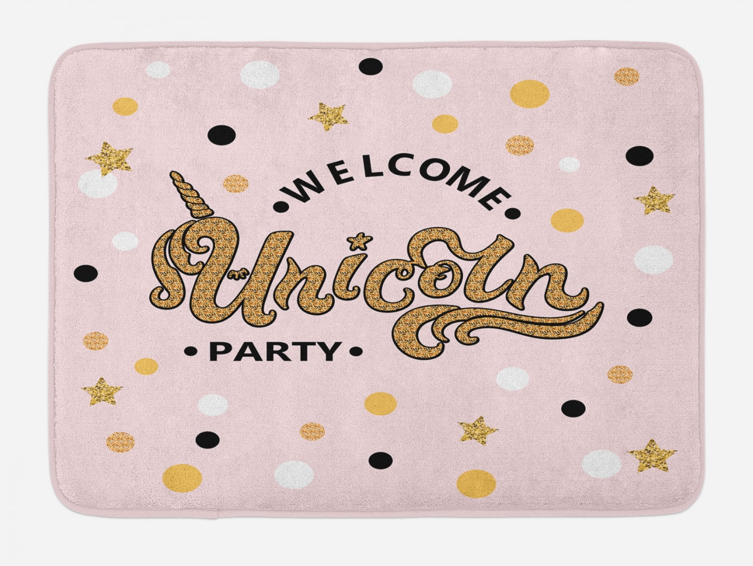 Unicorn Party Bath Mat, Hand Drawn Lettering with Pale Pink Dots and ...