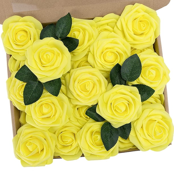 Rosas Artificiales N&T NIETING 25 piezas Amarillas 18 cm para Decoración DIY