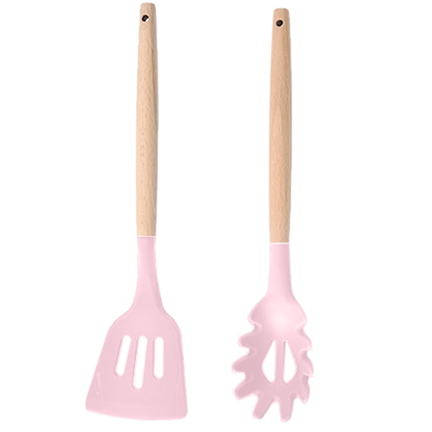 Utensilios de cocina del silicón, sistema del utensilio de cocina de 2 piezas, utensilios de cocina de madera fáciles de limpiar