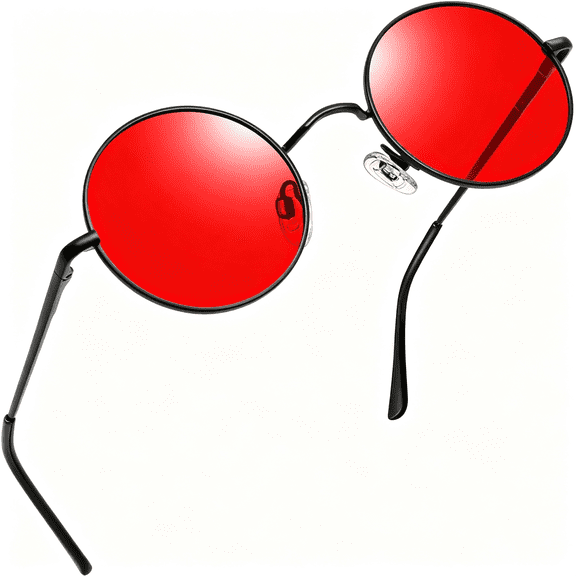 HBMYN Small Round Sunglasses Hippie Circle Sun Glasses Uv400 Protection Hippie Red Sunglasses for Women