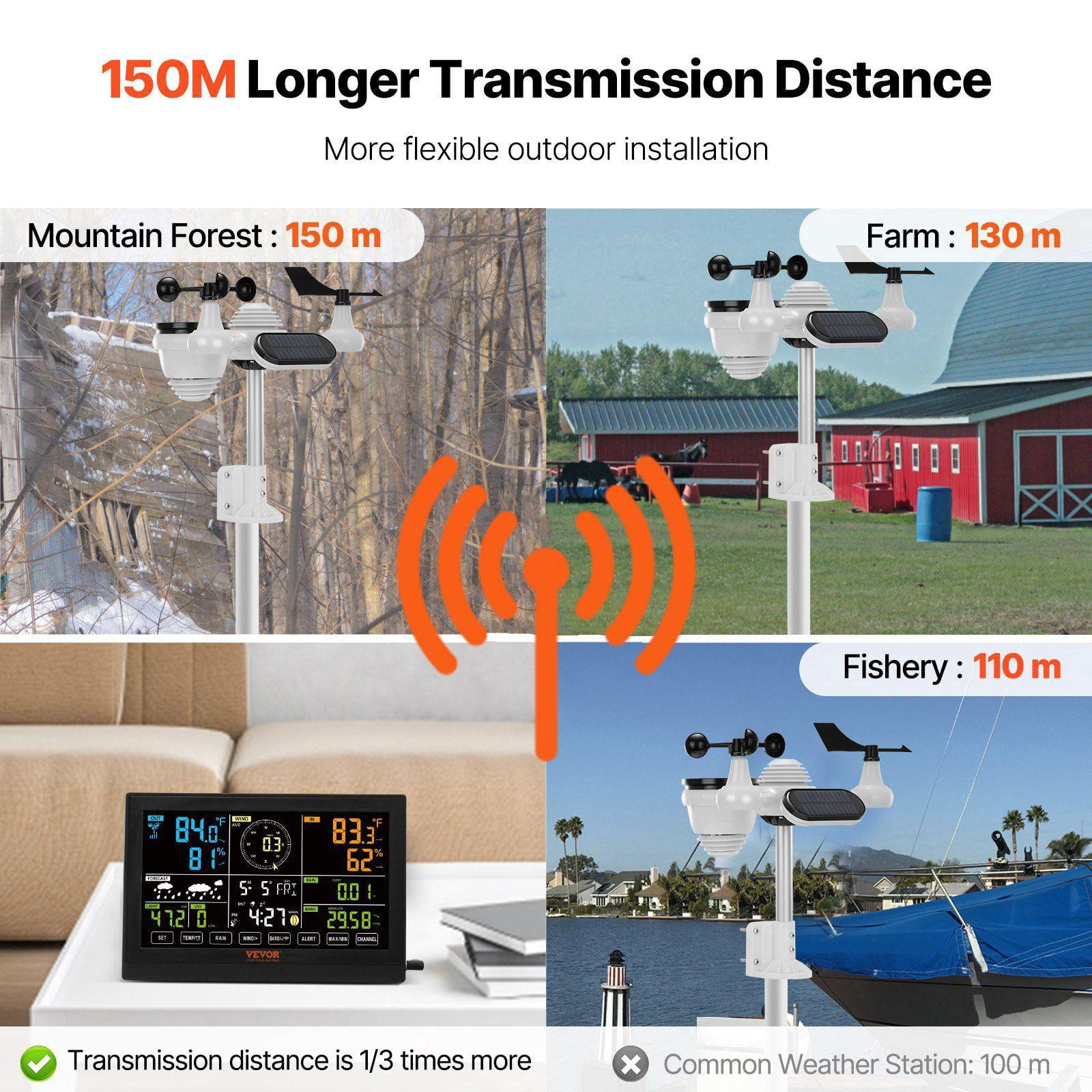 7-in-1 Wireless Weather Station with 7.5 inch Color Display Indoor Outdoor Digital Monitor for Temperature Humidity Wind Speed Direction Rain UV Forecast Alarm Alerts No WiFi